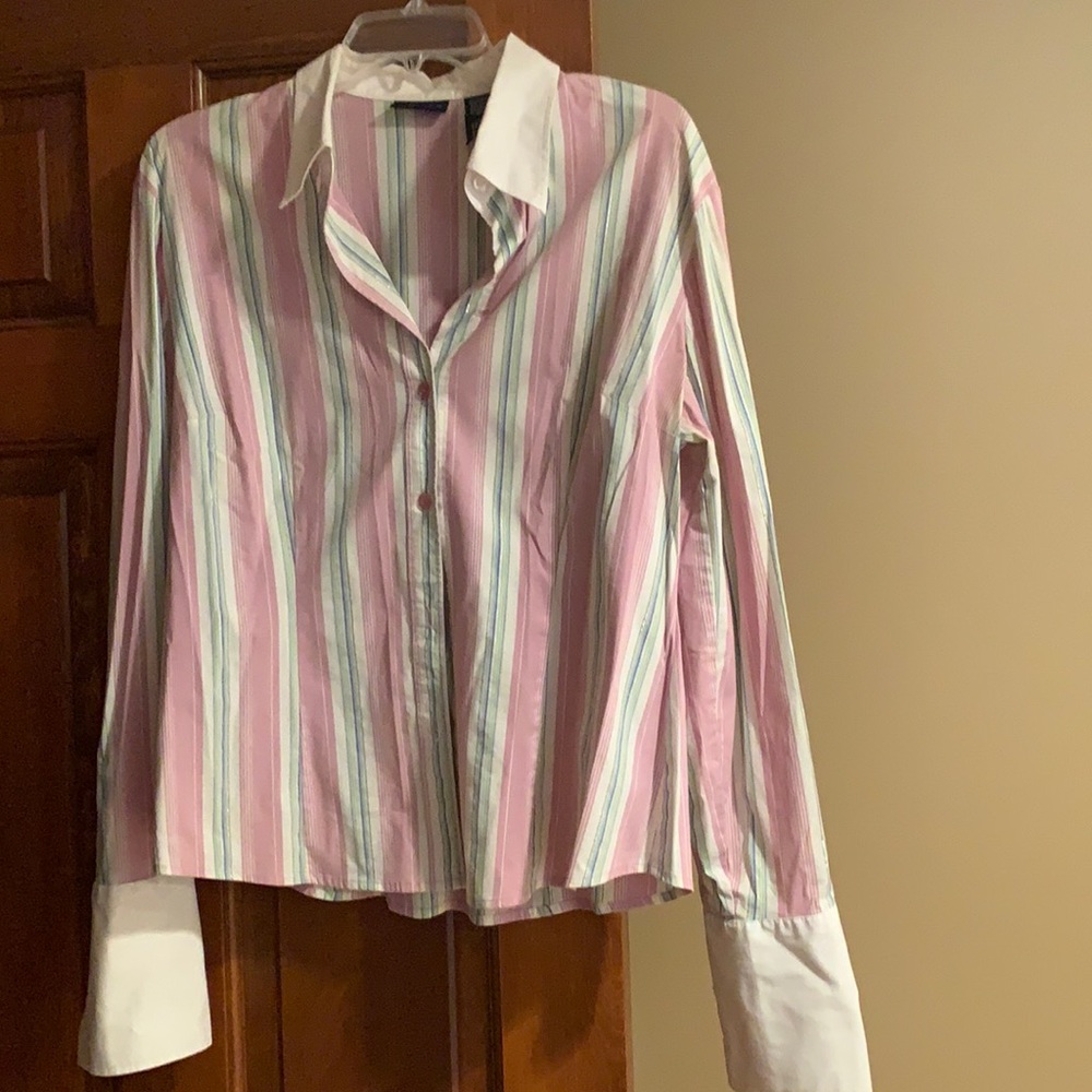 NY & Co multi color stripe button down blouse